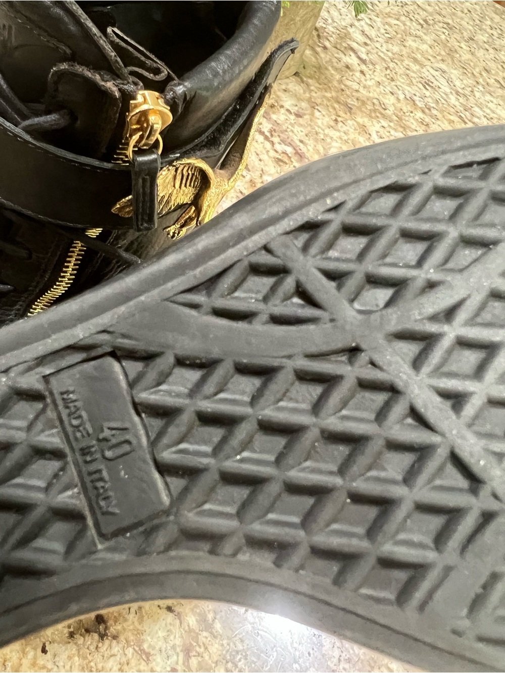 Giuseppe Zanotti Black Wedge Lace-Up Ankle Sneakers with Gold Eagle Emblem 40 - Picture 10 of 11